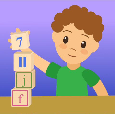 Illustration for fine motor skills development, Children's Fine Motor Skills Activities, featuring a young child stacking wooden building blocks.