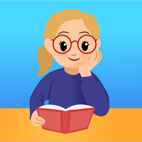 Illustration of Improving kids Concentration, featuring a young girl with glasses, reading a book at a desk.
