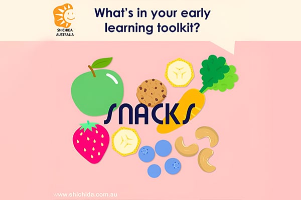 Learn with snacks - Snacks as a learning tool for kids, featuring fruit, vegetables and nuts as healthy snacks