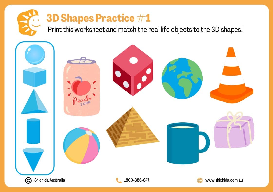 3d shapes worksheets, practice for kids