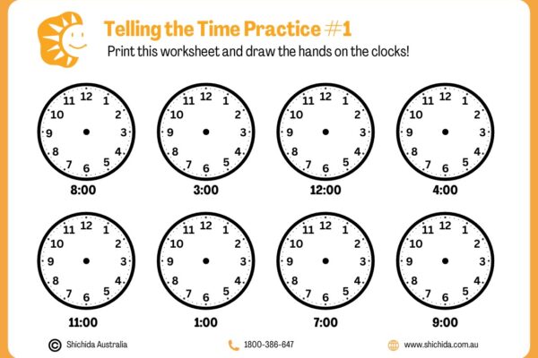 telling the time worksheets, Telling the time practice sheet for kids