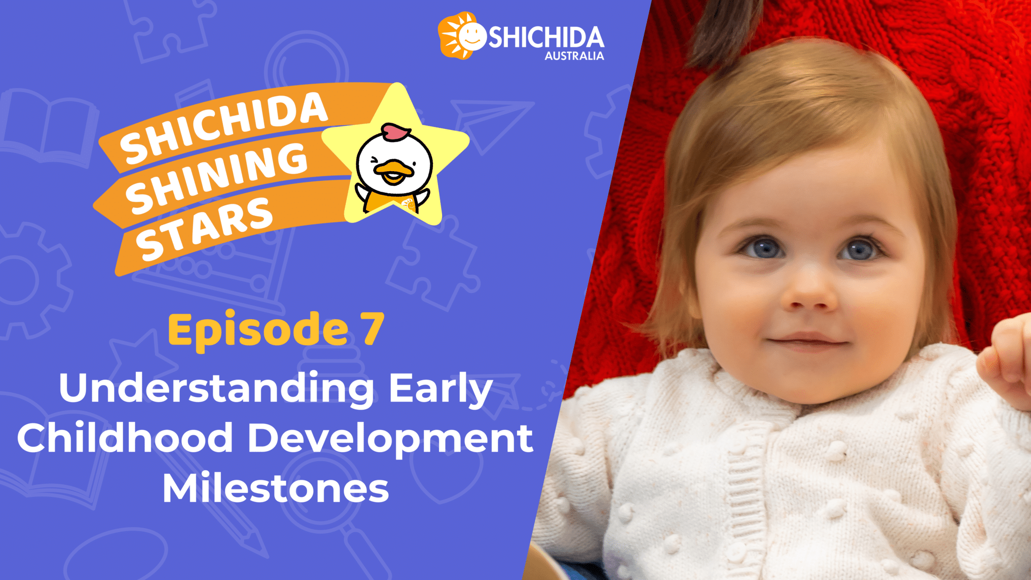 Episode 7 Shichida podcast image featuring a cute baby looking up for Understanding Baby Developmental Milestones