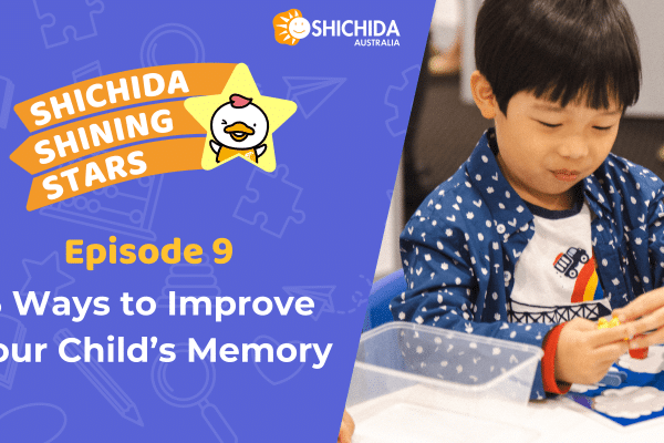 Episode 9 Shichida podcast about Developing a strong memory in your child, featuring a young boy playing a memory game