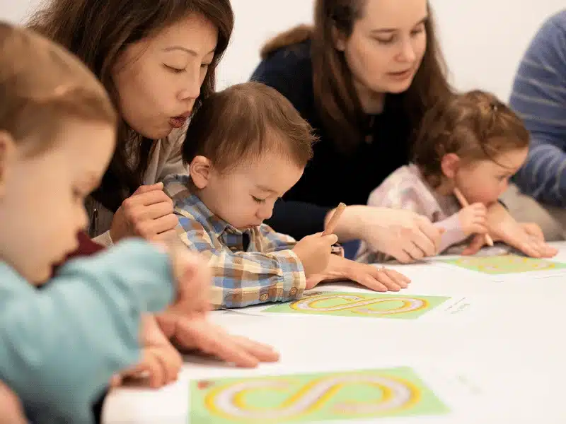 Toddlers completing simple mazes during a Shichida Toddler Class